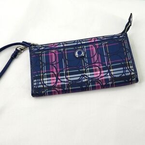 Coach signature poppy tartan zippy wristlet wallet